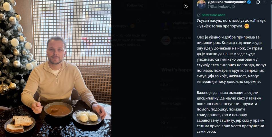 Stanivuković uz pasulj pojasnio "koncept militarizacije"